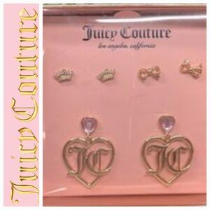Juicy Couture JC Logo Heart, Bow, &‎ Crown Earring Set